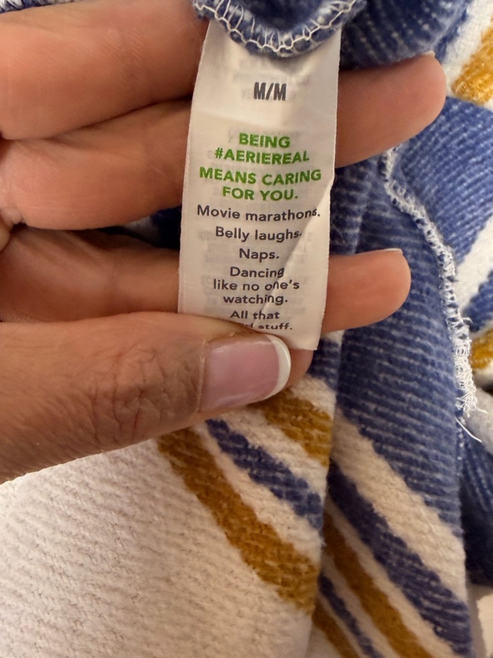 Aerie Oversized Flannel Shacket Jacket Cream Blue Stripe Cotton Size M - Picture 12 of 13
